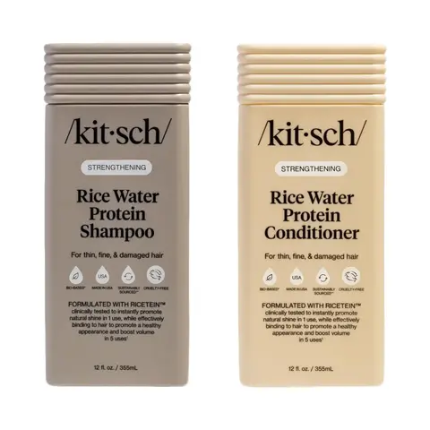 Kitsch Strengthening Rice Water Shampoo & Conditioner Combo Bundle - Conditioning Hydrate Shine Curly Hair Product