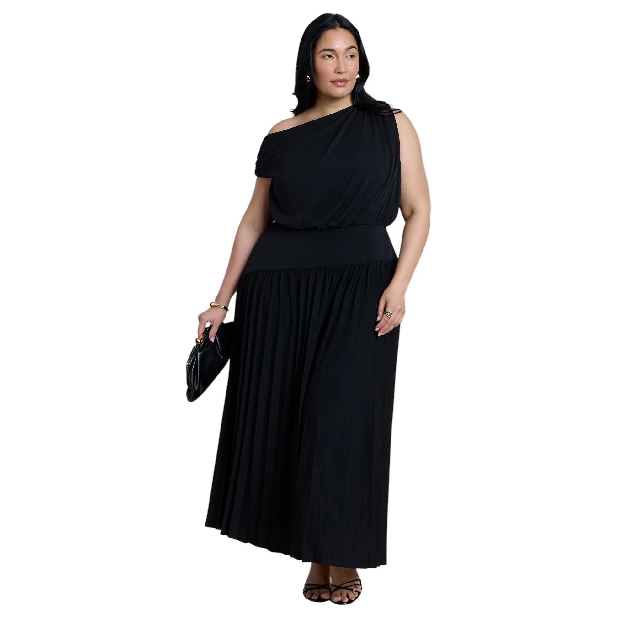 ELOQUII Women's Plus Size Draped One-Shoulder Maxi Dress