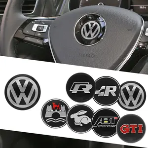 1Pcs 45mm/50mm Aluminum Car Steering Wheel Badge Emblem Logo Decoration Sticker Decal Auto Styling Accessories For Volkswagen VW GTI R Line Polo Golf 5 6 Tiguan Passat Scirocco Touran Jetta