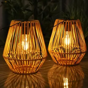 2 Pack  Solar Lanterns Outdoor , Rattan Lanterns  Solar Lights, Outdoor Lamp Decorations for Yard Garden Pathway Porch Patio Outside Decor