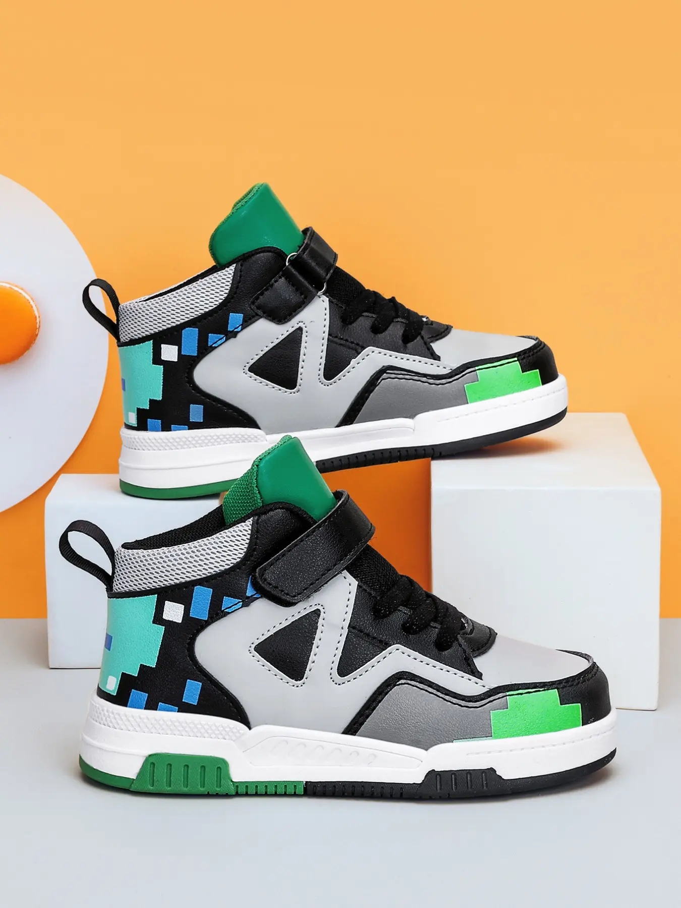 Unisex's Geometric Print High Top Sneakers, Fashionable Velcro Design Chunky Sneakers, Casual Comfortable Sports Shoes for Daily Wear, Sports Footwear, Stylish Sneaker, Fashion Athletic Sneaker, Casual Trendy Sneakers, Chunky Trainers