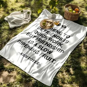 1 piece Aristotle's true meaning of friendship themed flannel blanket - Modern design flannel blanket, suitable for sofas and beds, all-season use, super soft and warm, digital printing, 100% polyester material, machine washable, suitable for