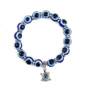 Turkish Evil Eye Bracelet with Turtle Pendant | Blue Evil Eye Beads - Handmade, Perfect for Protection & Gifting
