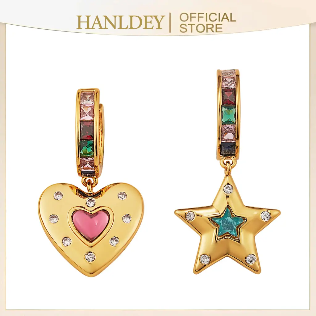 Dangle Hoop Earring for Women 14K Gold Plated Personalized Heart Star Charms Zirconia Dainty Earring Jewelry Gift for Women