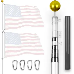 G128 20Ft Telescoping Aluminum Silver Flagpole | In Ground Heavy Duty Telescopic Flag Pole for Commercial/Residential Use | Flag NOT Included