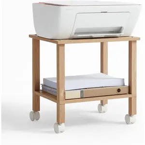 2 Tier Printer Stand with Storage, Under Desk Shelf Printer Table, Small Printer Stand with Wheels, Rolling Printer Cart for Office