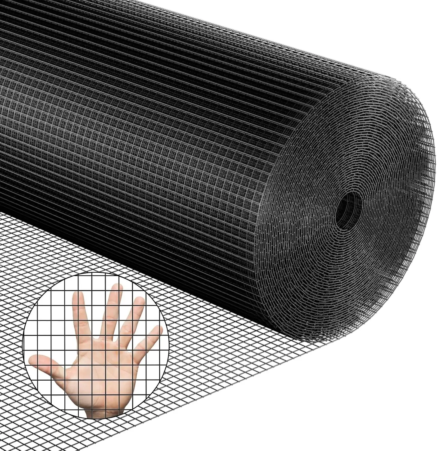Black Hardware Cloth 48''x100' 1/2 Inch 16 Gauge Vinyl Coated Welded Wire Mesh Roll PVC Hardware Cloth Chicken Wire Fencing for Garden Fence and Home Improvement Project