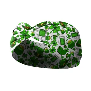 1pc Hair Accessories Green Four Leaf Clover Printed Headband Comfortable Non Slip Sports Hair Band Elegant Hair Accessories