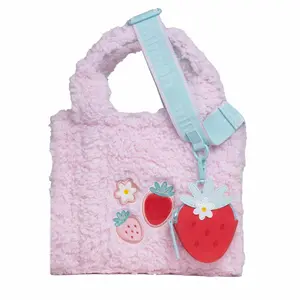 Sherpa Tote Bag – Cozy, Colorful & Convertible with Matching Coin Purse, Strawberries + Daisies