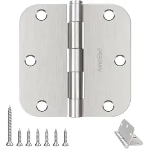 Door Hinges Brushed Nickel - 3 Pack 3.5 Inch Rounded Interior Door Hinges with 5/8" Radius - Flat Iron Residential Standard Silver Door Hardware