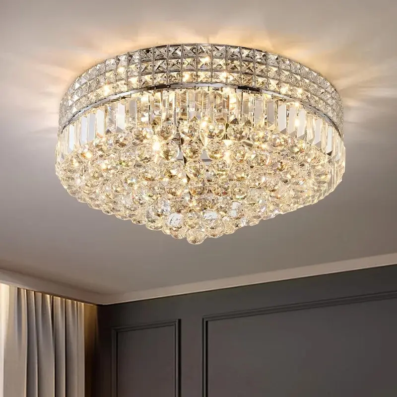 Modern Hallway Crystal Ceiling Light, 16.5 Inch Dimmable Flush Mount Crystal Ceiling Light for bedroom/hall/living room