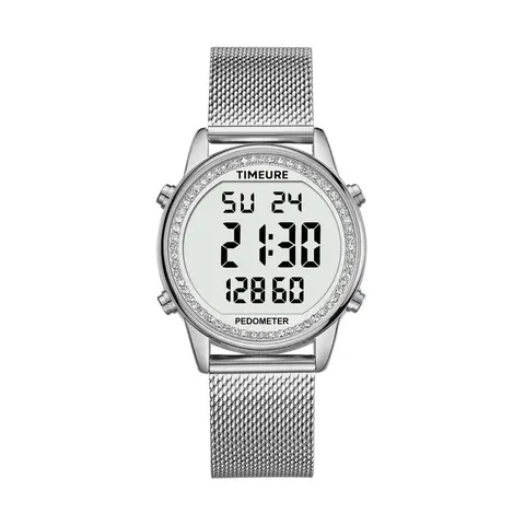 TIMEURE Women's Stylish 36mm Metal Sensor Digital Watch - Stainless Steel Round Buckle, Portable Fitness Watch, 30m Water-Resistant, Pedometer, Calorie Tracker, Distance Tracker, Powersaving Mode, No Charging Needed, Gifts for Women