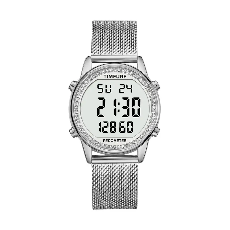TIMEURE Women's Stylish 36mm Metal Sensor Digital Watch - Stainless Steel Round Buckle, Portable Fitness Watch, 30m Water-Resistant, Pedometer, Calorie Tracker, Distance Tracker, Powersaving Mode, No Charging Needed, Gifts for Women,watches