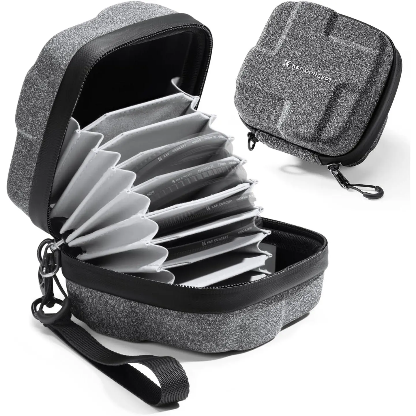 K&F CONCEPT Filter Case Hard Shell - 10-Pocket 82mm Circular Filter Storage, EVA + Microfiber Lining, Waterproof Zipper, Detachable Handheld Strap, Shockproof Protective Carrying Case for ND/UV/CPL