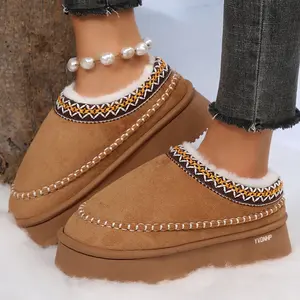 Trendy Chunky Platform Slippers Footwear for Women Plush Lined Warm Mini Snow Boots with Decorative Accents Indoor Outdoor Shoes for Daily Casual Outfits
