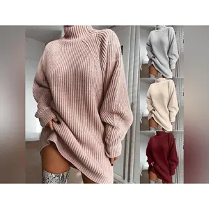 Women’s solid turtleneck long sweater dress for winter, warm, can be worn with a raincoat