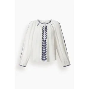 Lena Top in Ecru/Blue