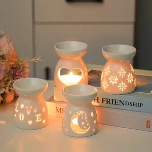 Hollow Ceramic Aroma Diffuser with 3D Projection Candle Holder, Perfect Christmas Gift and Home Decor, Ideal for Living Room and Dining Table