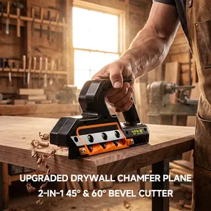 New universal 45° and 60° multi-function drywall chamfer router; dual-use woodworking router for drywall chamfering. Includes 45°, 60°, 10 blade inserts, and 1 screwdriver.
