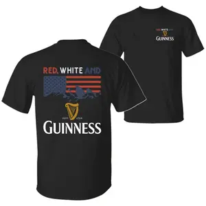 [100% COTTON] Red White And Guinness Logo T-Shirt, 4th Of July Graphic Tee, Trendy Summer Shirt for Men for Women, Independence Day Gift, Full Sizes, Full Colors