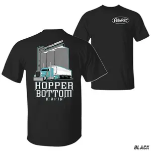 Men's Casual Short-Sleeve Fitted Cotton Round Neck Tee - 3001-W Fabric, Hopper Bottom Mafia Grain Truck Design, 2-Side Semi Truck Graphic, Corn Hauler Farm Life T-Shirt, Trucker Gift Clothes
