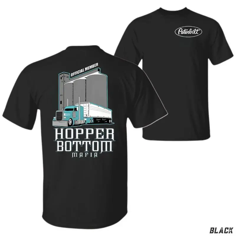 Men's Fitted Cotton Tshirt Tops - 2-Sided Hopper Bottom Grain Truck Graphic Print, Short Sleeve Fabric Apparel, USA-Made Farm Life Trucker Gift, Sweat-Inspired Comfort, Shortsleeve
