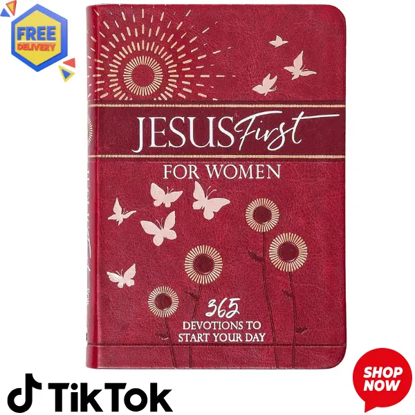 Jesus First for Women 365 Daily Devotional Book - High-Grade Faux Leather, Smythe-Sewn Binding, Matte Art High-Quality Paper, Inspirational Prayers, Bible Verses, Morning Routine Guidance, Ribbon Page Marker, Connect to Experience His Presence