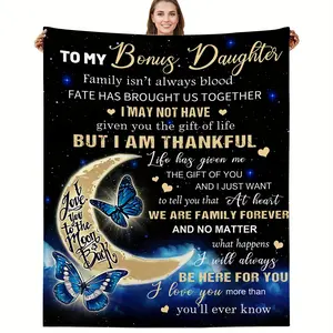 1 Pcs Bonus Daughter Blanket - Heartfelt Gift for Step Daughter, Birthday Present from Stepmom Stepdad, To My Bonus Daughter, Stepdaughter Gifts from Stepmom, Unique Blanket for Bonus Daughter