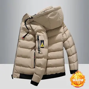 Men's Thickened Warm Winter Jacket, Double-Sided Wearable Drawstring Hooded Coat with Zipper Pockets, Machine Washable, Suitable for Autumn and Winter Outdoor Daily Wear