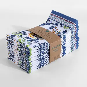 Cloth Napkins, Set of 12 Cotton Linen Blend Printed Dinner Napkins Cloth Mitered Corner Perfect for Parties Dinners Weddings Cocktail Christmas 20x20 Blue Floral