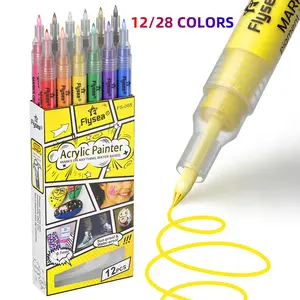 Flysea 12/28 Pack Acrylic Markers, 0.7mm Tip, Waterproof, Layerable, Ideal for Rock Painting, Wood, Plastic, Canvas, Glass, Photo Paper, Graffiti