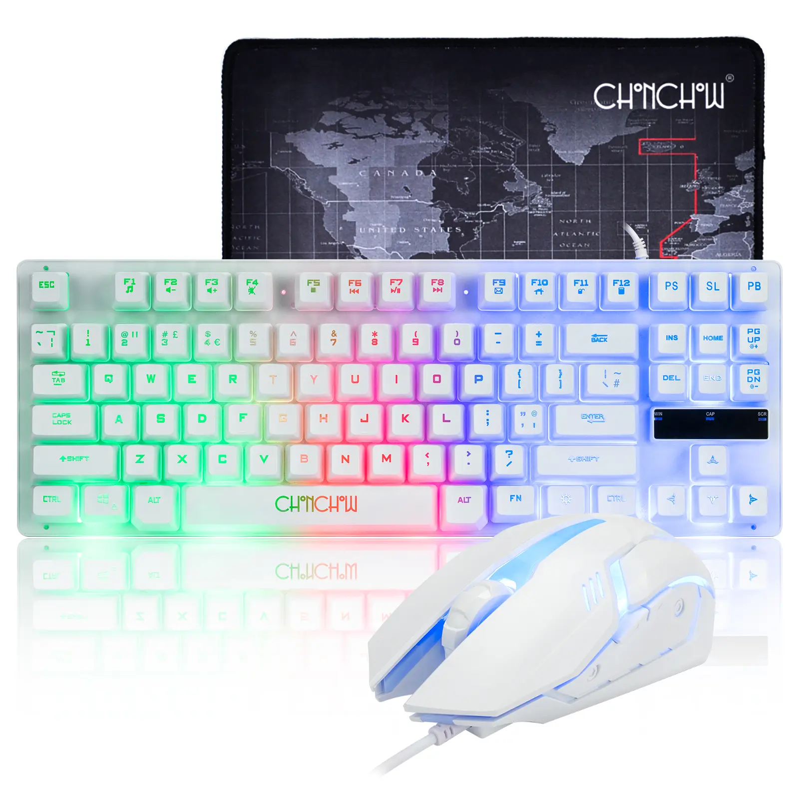 CHONCHOW 102w White Wired Gaming Keyboard and Mouse Combo