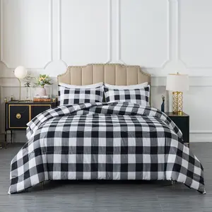 Buffalo Plaid Comforter Full Size, Black White Plaid Comforter for Seasons, Gingham Pattern Microfiber 3 Comforter with Pillowshams