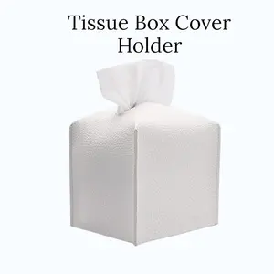 Luxury Beige PU Leather Tissue Box Holder | Aesthetic Minimalist Home Decor | Square Tissue Case for Bathroom & Nightstand