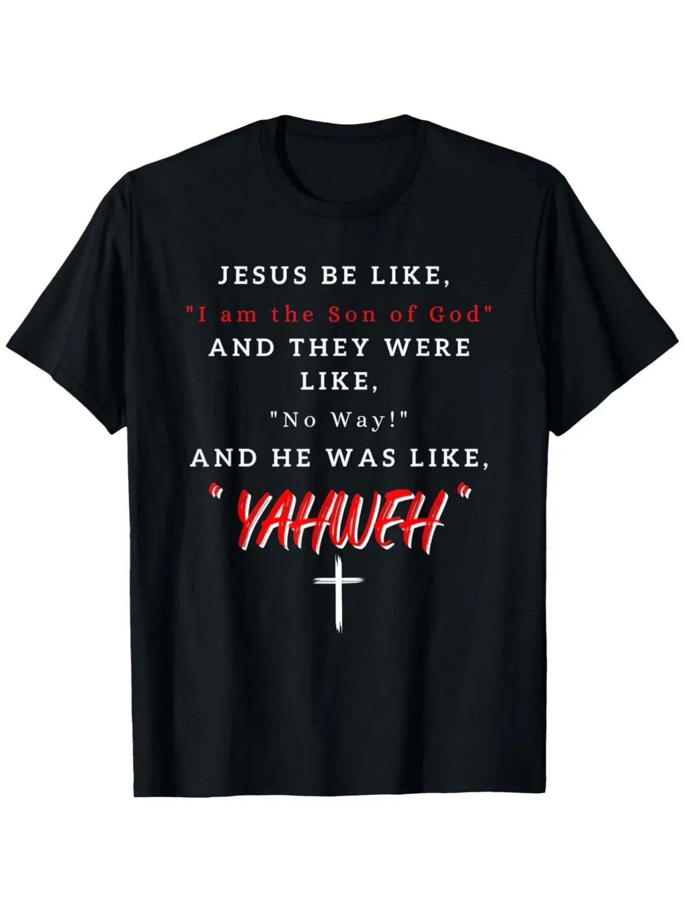 Funny Christian Bible Verse T-Shirt with Yahweh & Jesus Design  Bold Red Hebrew Lettering & John 858 Scripture - Lightweight Short Sleeve Round Neck Casual Church Outfit for Men & Women - All-Season, Vintage Style, Crew Neck