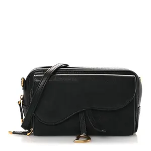 Pre-owned Dior Leather Shoulder Bags Goatskin Double Saddle Pouch Black