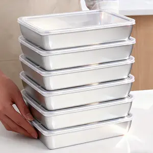 6PCS 3PCS Stainless Steel Fresh-Keeping Box, Lid, Square Plate, Refrigerator Storage Box, Steamed Fish, Grilled Fish Plate, Barbecue Cold Dish Plate, Fruit Plate snack box container Christmas Kitchen meal prep containers