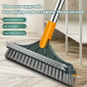 3-in-1 Heavy-Duty Floor Scrubber Brush with Long Handle – 180° Rotating Scrub Brush & Rubber Scraper, Telescopic Floor Cleaning Brush for Bathroom, Tile, Shower, Kitchen, Glass & Patio