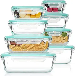 8 Pack Glass Food Storage Containers with Airtight Lids Rectangle & Square BPA Free Microwave Oven Safe Meal Prep Lunch Box Set