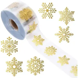 500 sheets/roll 6 transparent gold and silver snowflake stickers-self-adhesive labels are suitable for holiday greeting cards, invitations, gift packaging and party decorations. Sticky Label