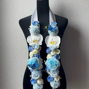 Blue flower ribbon lei