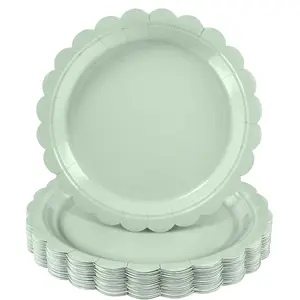 30-Piece Sage Green Disposable Scalloped Paper Plates for Baby Showers, Weddings & Parties