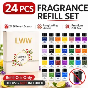 24-Piece Fragrance Diffuser Refill Set—Long-Lasting Essential Oils for Cars and Homes | Premium Fragrance Collection Aroma Diffuser Oil