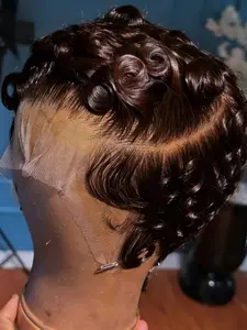 Pixie Cut Curly 13x4 Lace Frontal Wig, Glueless Real Human Hair Wigs Short Layered Pixie Cut Curly Wigs