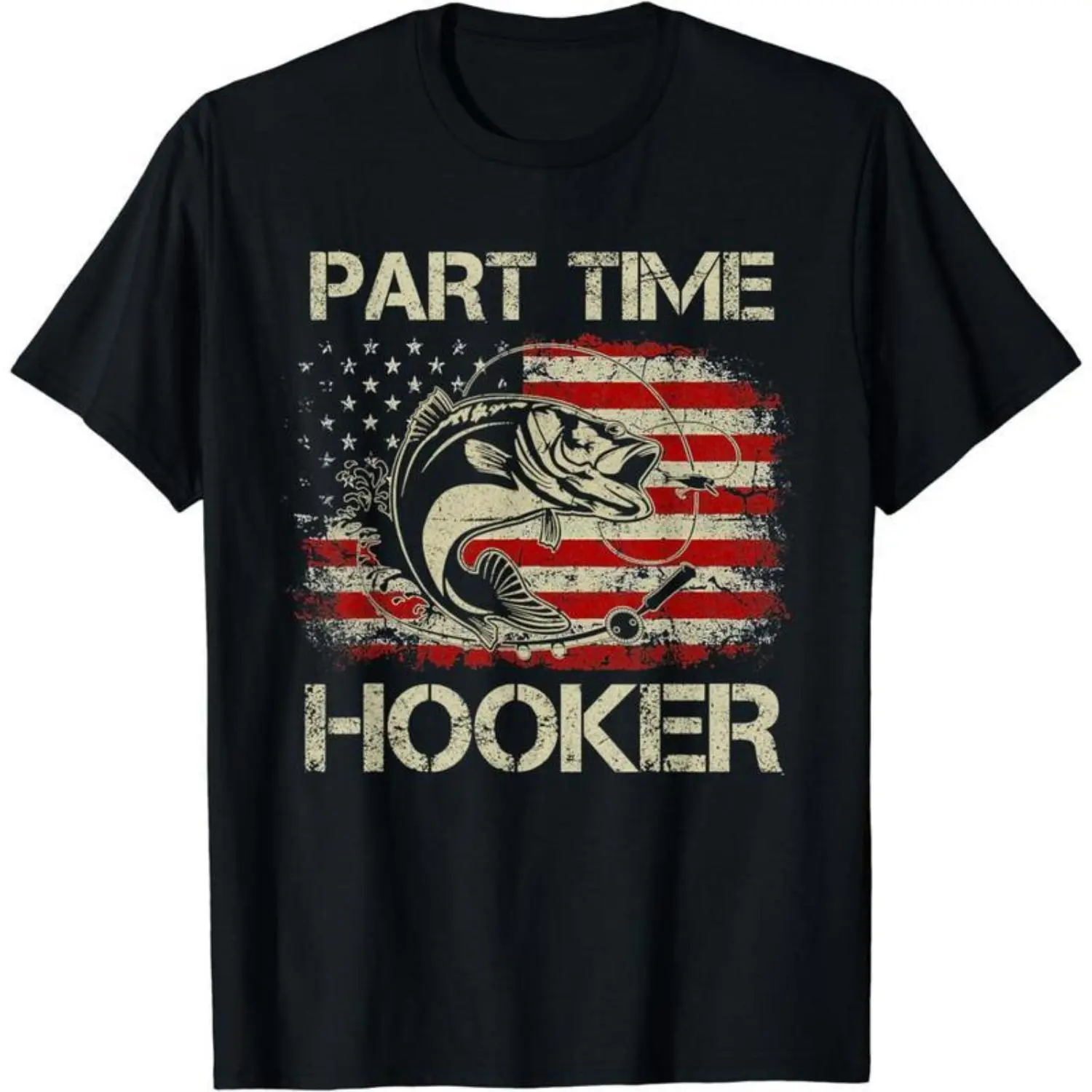 Patriotic Cotton Short Sleeve Fishing T-Shirt – "Part-Time Hooker" Graphic for Outdoor Enthusiasts