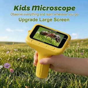 Kids Microscope, 4K Upgraded 3" Screen 1000X Rechargeable Educational Digital Microscope, 8 LED Lights, Outdoor Play & Nature Exploration Toys for Kids Ages 4-12, Fun Birthday Gift
