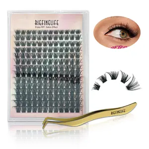 DIY Waterproof Cluster Lashes Extension Kit | Reusable False Eyelash Clusters 150H Hold | 4 Styles( Natural/Volume/Manga/Mixed), D & C Curl, Free Tweezer Included