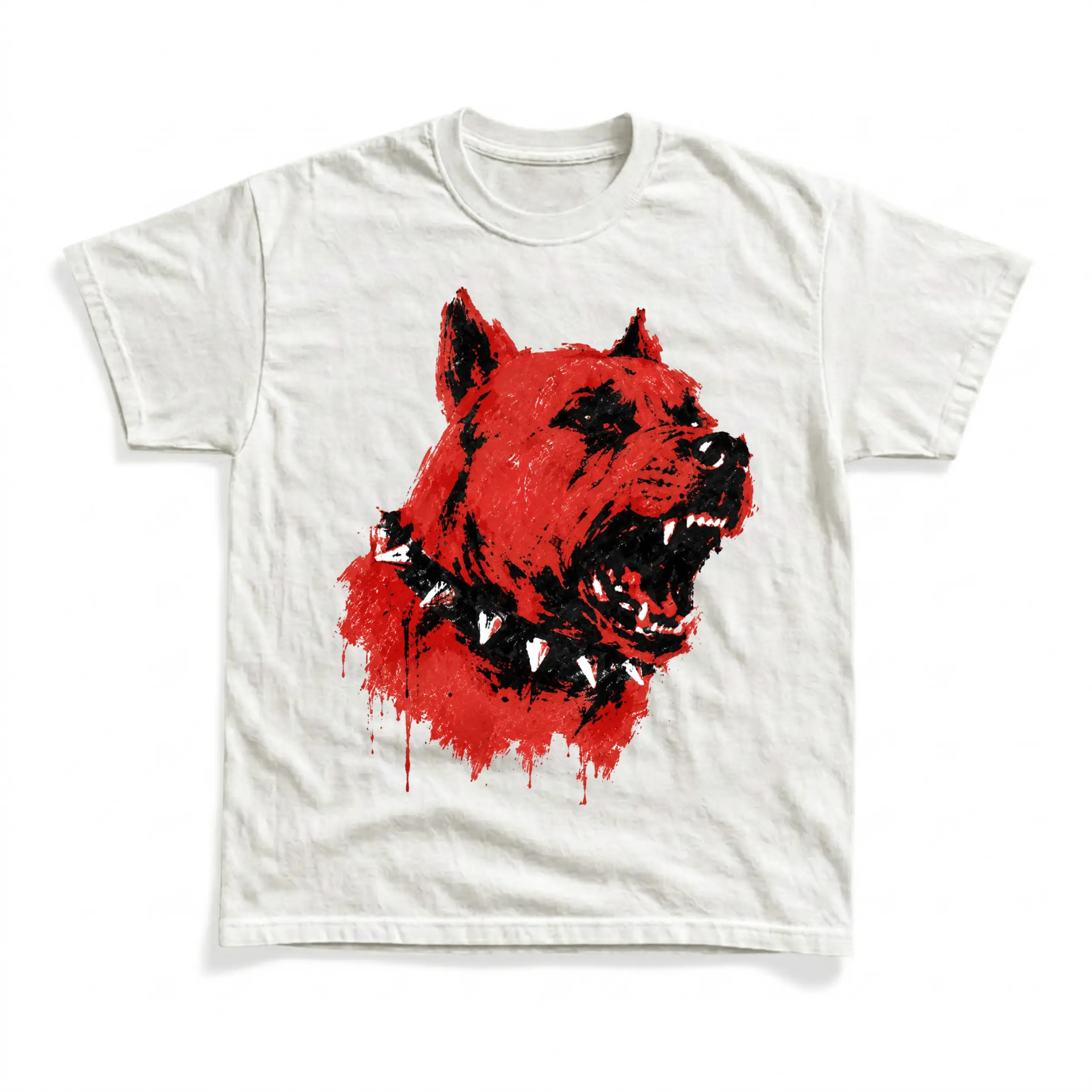 Gildan Men's and Women's T-Shirt, Vintage Red Pitbull Graphic Tee, Angry Spiked Collar Dog Shirt, Edgy Paint Splatter Top, Y2K Grunge Dark Aesthetic Streetwear Clothes, Cool Punk Rock Pit Bull Gift Idea, Retro Alt Apparel Unisex
