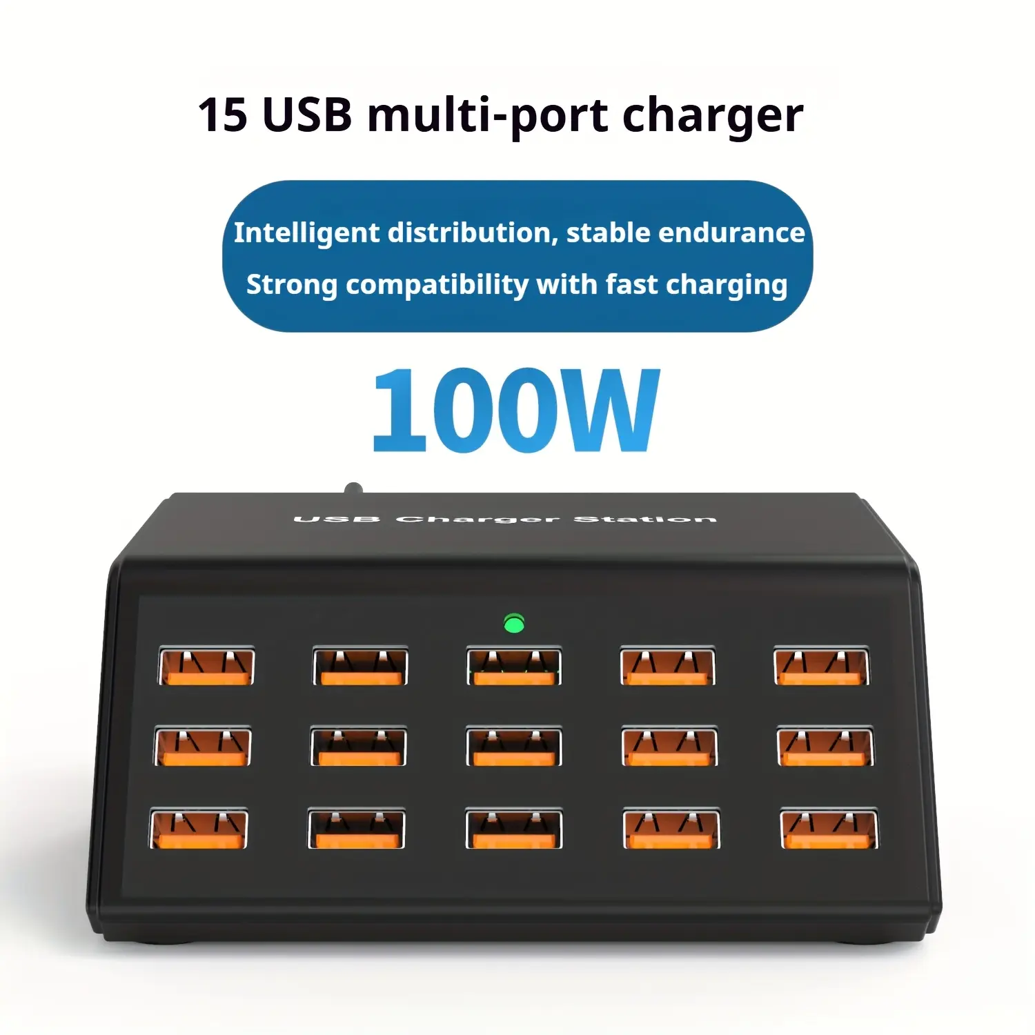 100W 15-Port USB Charging Station - Fast Charging Desktop Charger for Phones, Tablets, Smartwatches, USB Devices - Home, Office Use, Charging Station Chargers