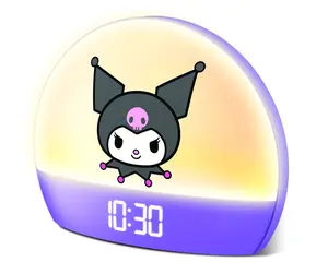 Hello Kitty Kuromi Sunrise Alarm Clock, USB Powered Digital Bedside Clock with Color Changing Light, 6 Color Modes, Purple Room Decor